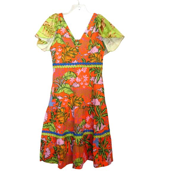 Alden Adair Midi Dress Diana in Jungle Cruise Tropical Flutter Sleeve Large - Picture 3 of 11